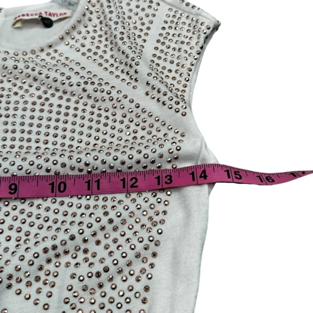 REBECCA TAYLOR $495 Nailhead Rose gold Pink  Studded Cream Sheath Dress Small - Picture 7 of 8